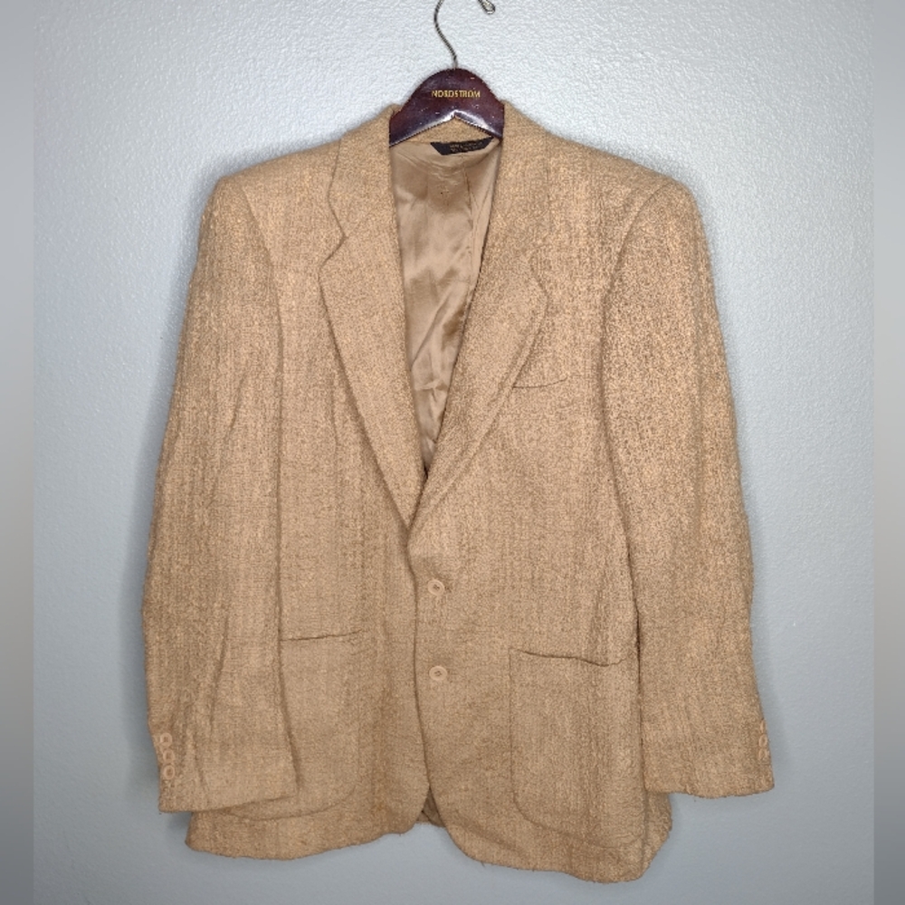 Vintage Fioravanti Sport Coat Blazer Tweed Suit Jacket Textured Tan B4
